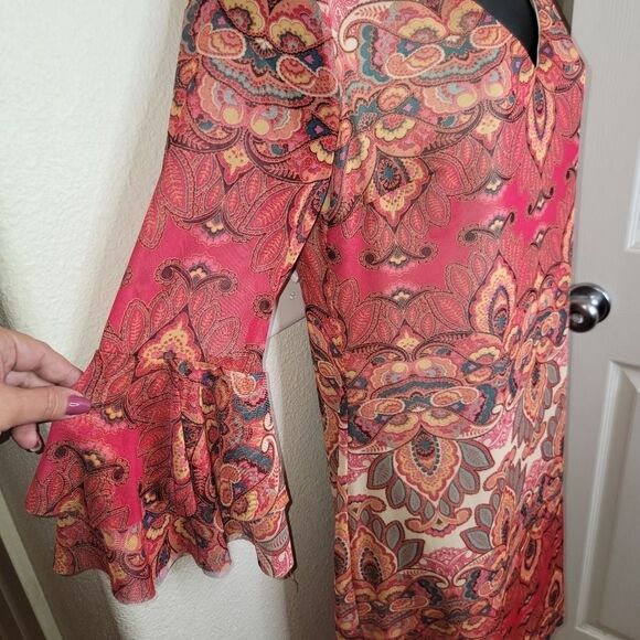 Allison Brittney retro ruffle bell sleeve dress size Medium - Picture 3 of 8